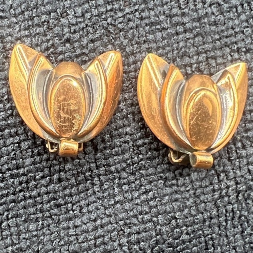 Vintage Renoir Copper Clip Earrings Leaves READ‎